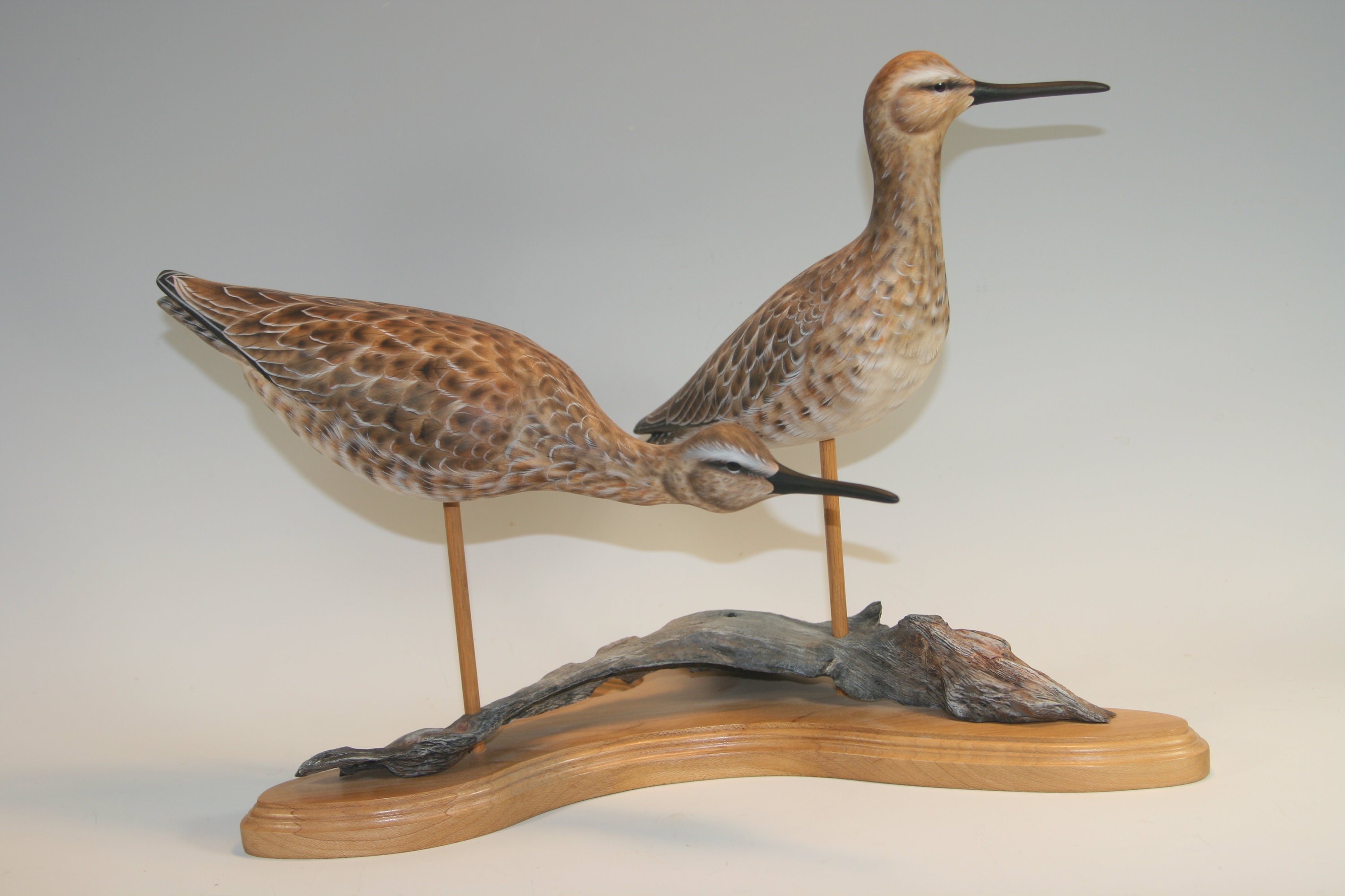 Dowitcher Pair — hand carved wildfowl sculpture by Edward H. Legg